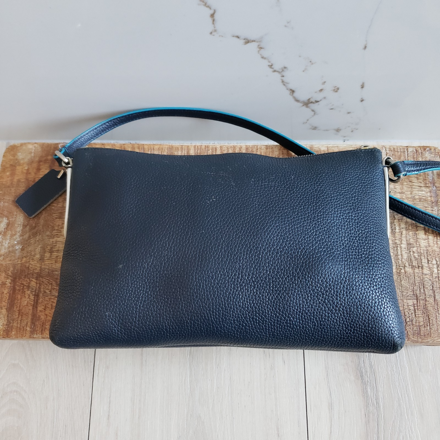 Coach Crossbody Bag Tricolor Navy Red Leather Journal4