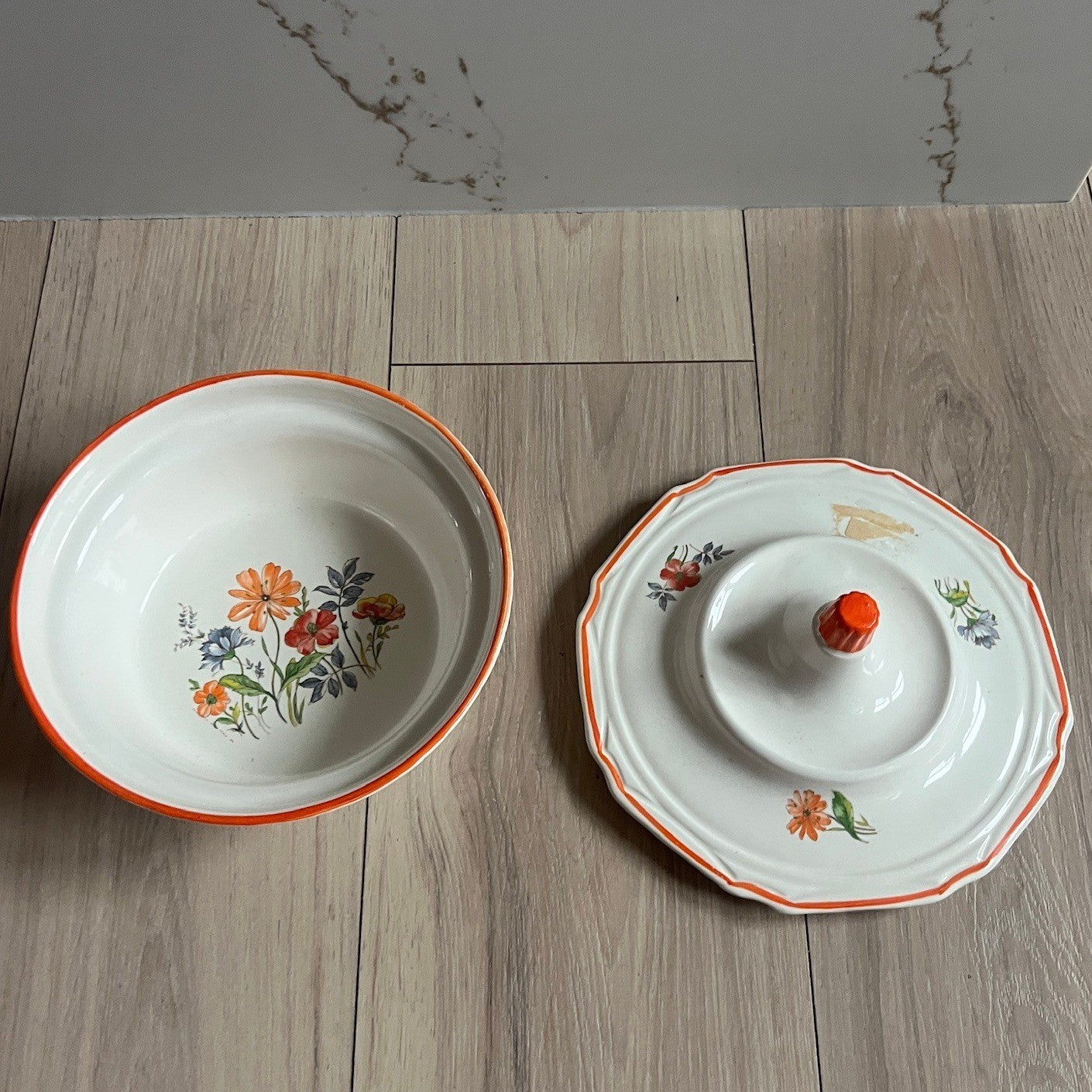 Vtg California Originals Chip Dip Serving Set Floral Ceramic 237 238 Made in USA8
