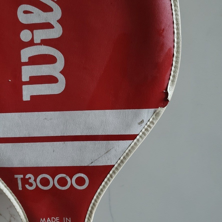 VTG Wilson T3000 Tennis Racket Cover Red White Talon Zipper USA Leather Trim2