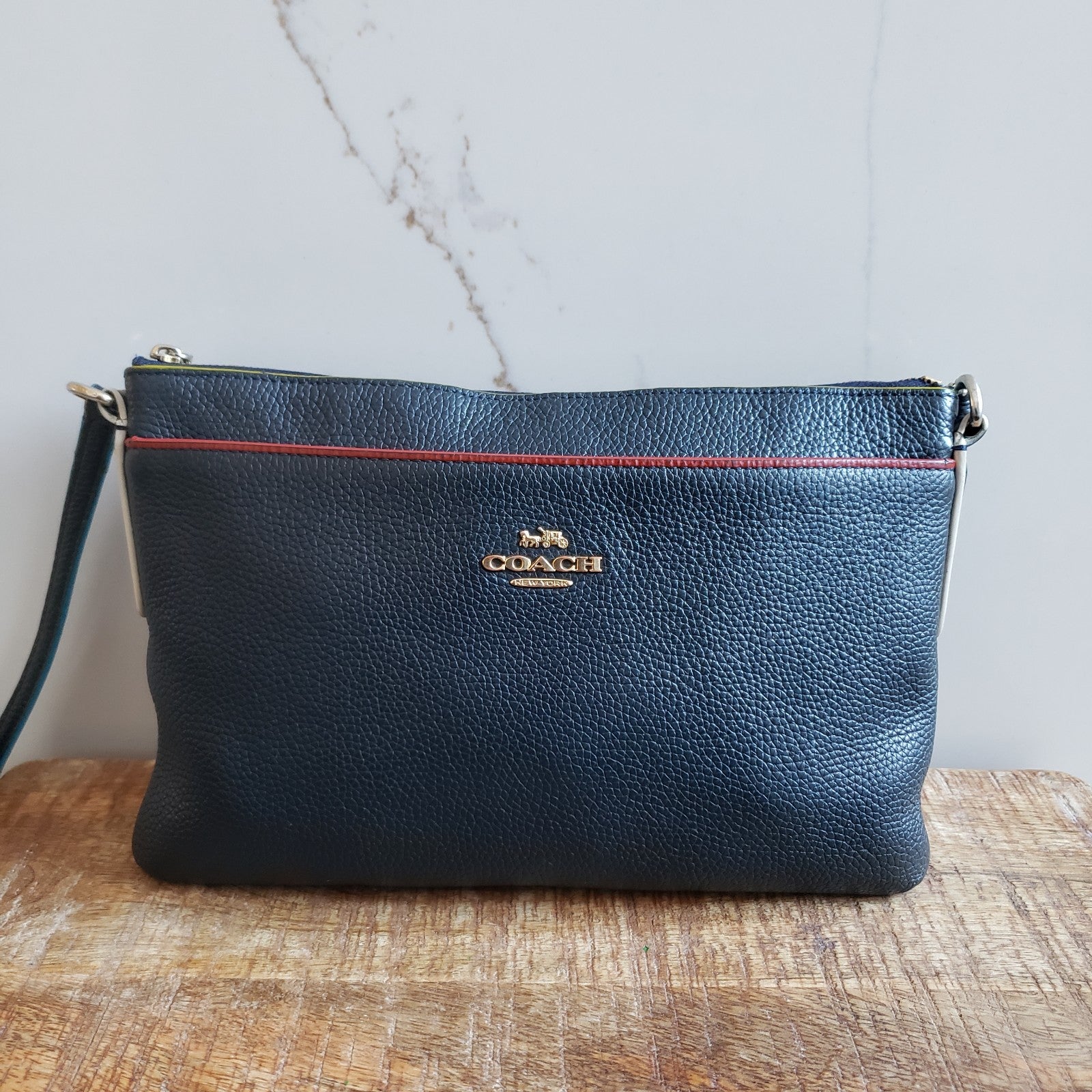 Coach Crossbody Bag Tricolor Navy Red Leather Journal2