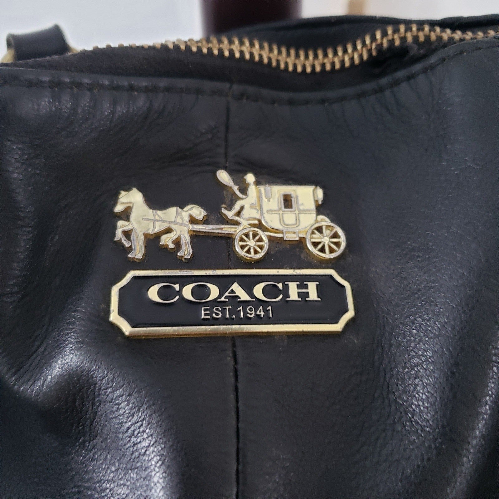 Coach Shoulder Bag Black Italian Leather Madison Satchel Top Handle Tote2