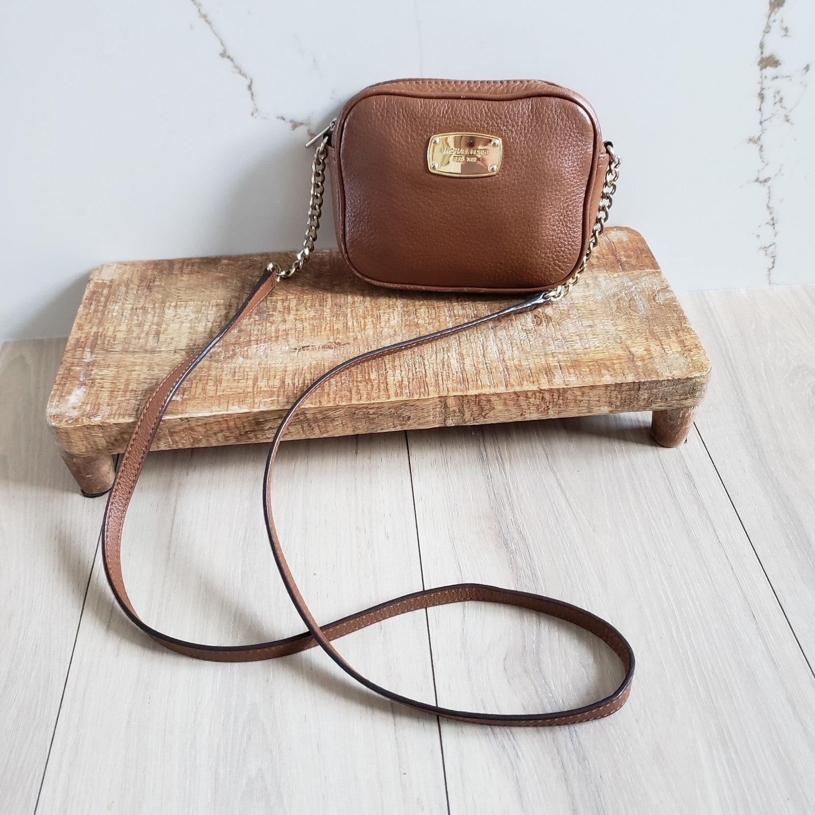 Michael Kors Crossbody Bag Womens Brown Pebbled Leather Mini Purse0