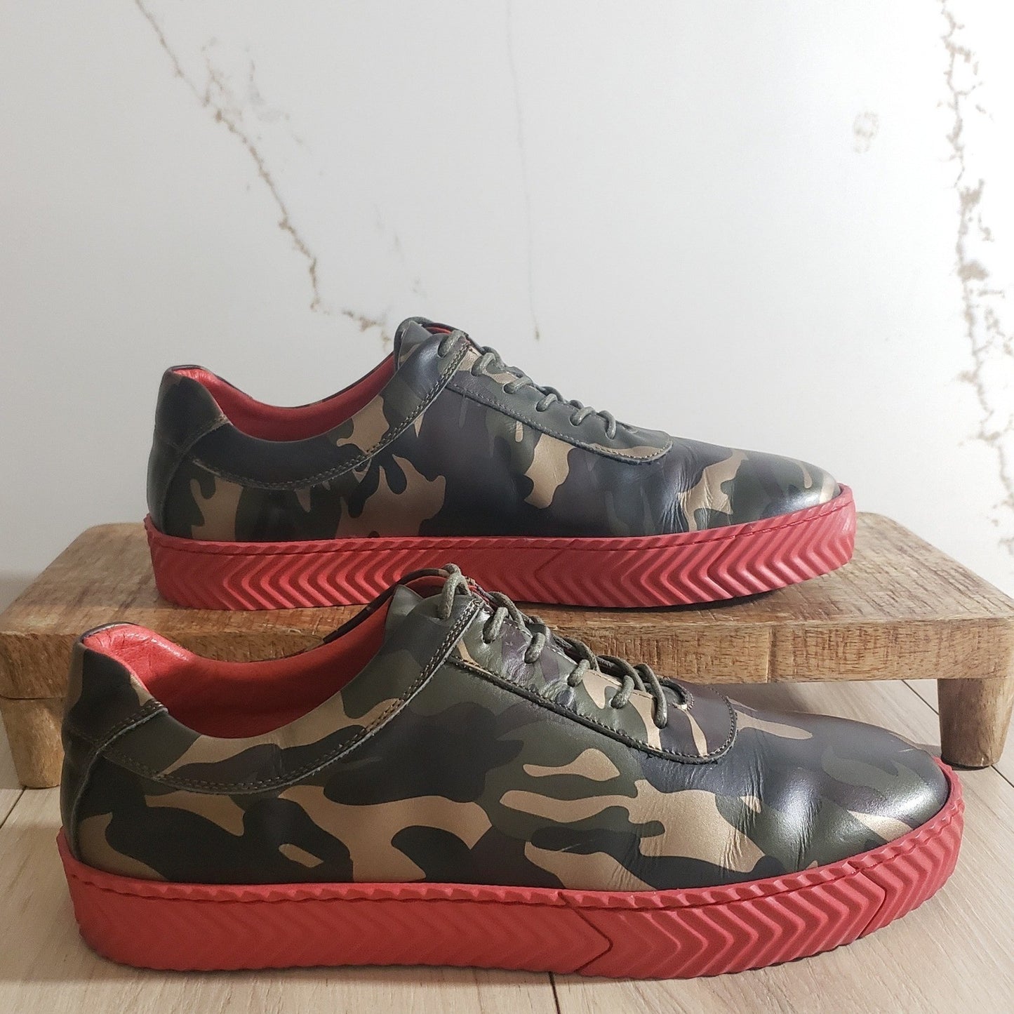Marc Nolan Cody Camo Leather Sneakers Mens 9 Green Red Eva Sole Low Top Designer1