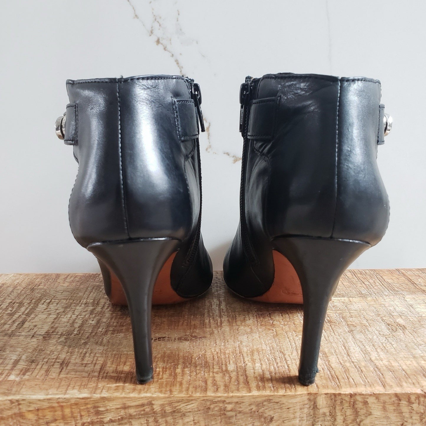 COACH Boots Womens 6.5 Black Sondra Leather High Heel Belted Booties5