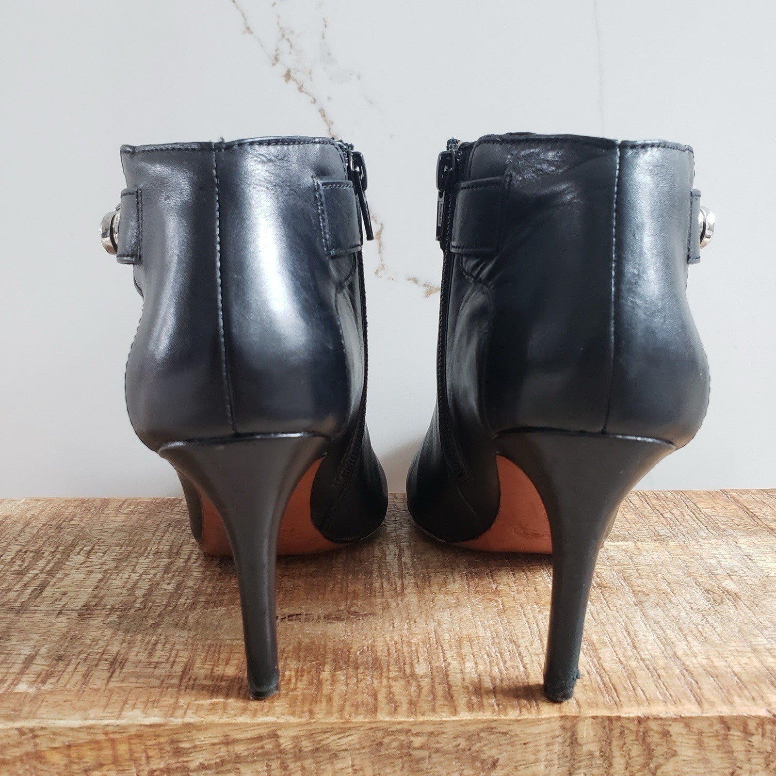 COACH Boots Womens 6.5 Black Sondra Leather High Heel Belted Booties5