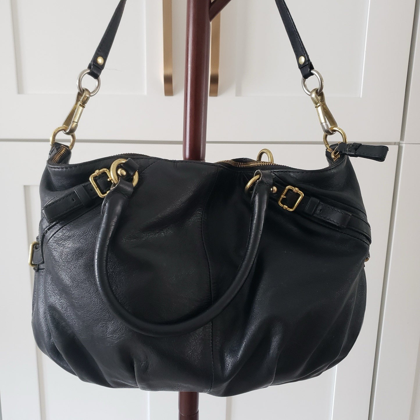 Coach Shoulder Bag Black Italian Leather Madison Satchel Top Handle Tote5