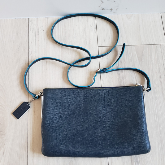 Coach Crossbody Bag Tricolor Navy Red Leather Journal1