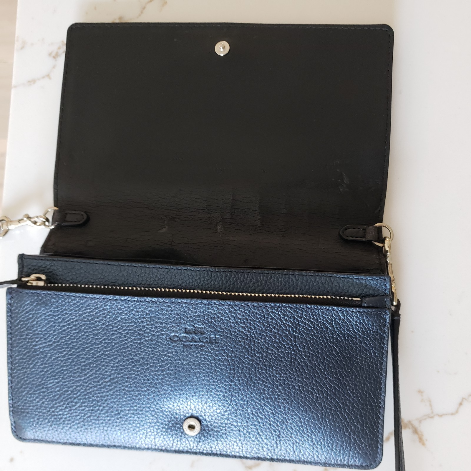 Coach Crossbody Bag Blue Leather Anna Foldover Clutch4