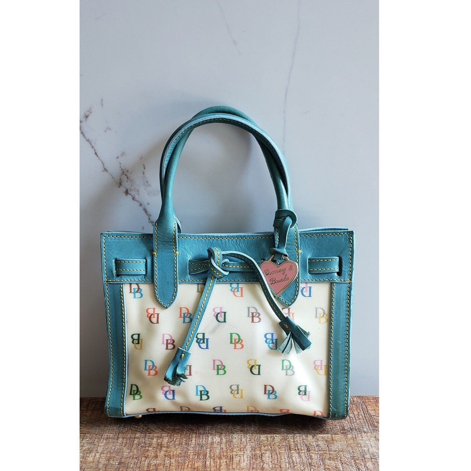 Dooney Bourke Satchel Vintage Blue Leather It Collection Mini Tote Made in Italy0