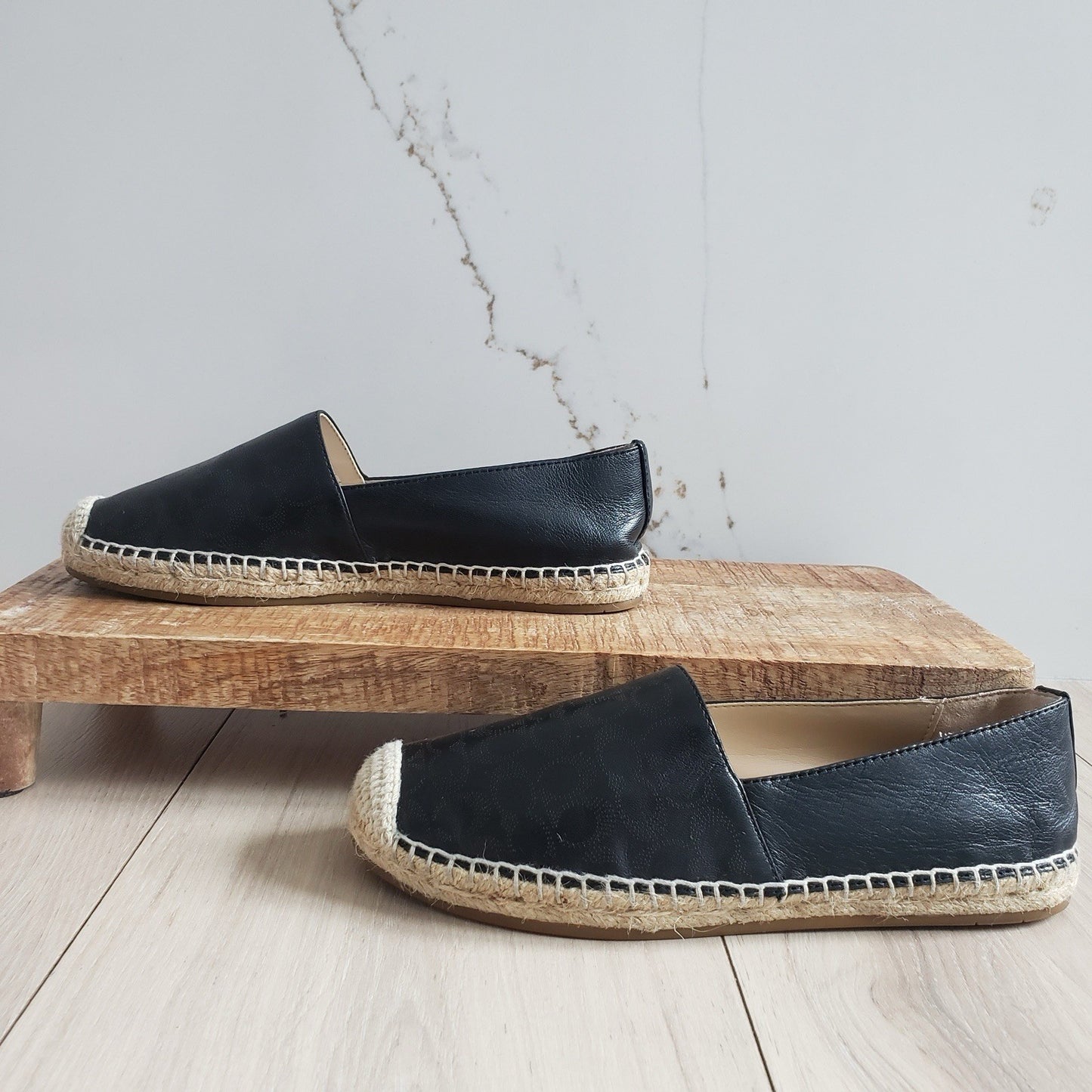 Coach Loafers Womens 6 Black Leather Carley Espadrille Flats0