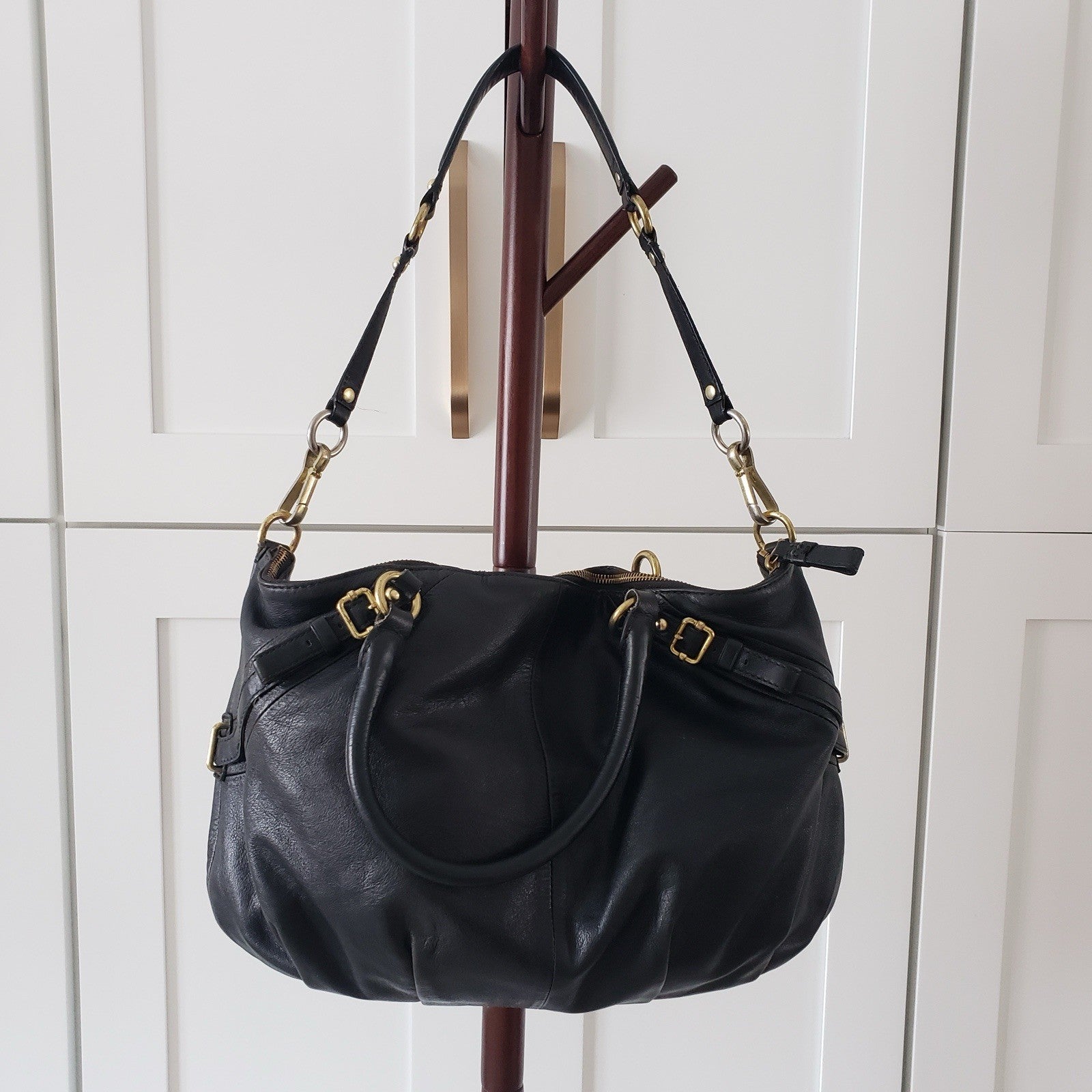 Coach Shoulder Bag Black Italian Leather Madison Satchel Top Handle Tote4