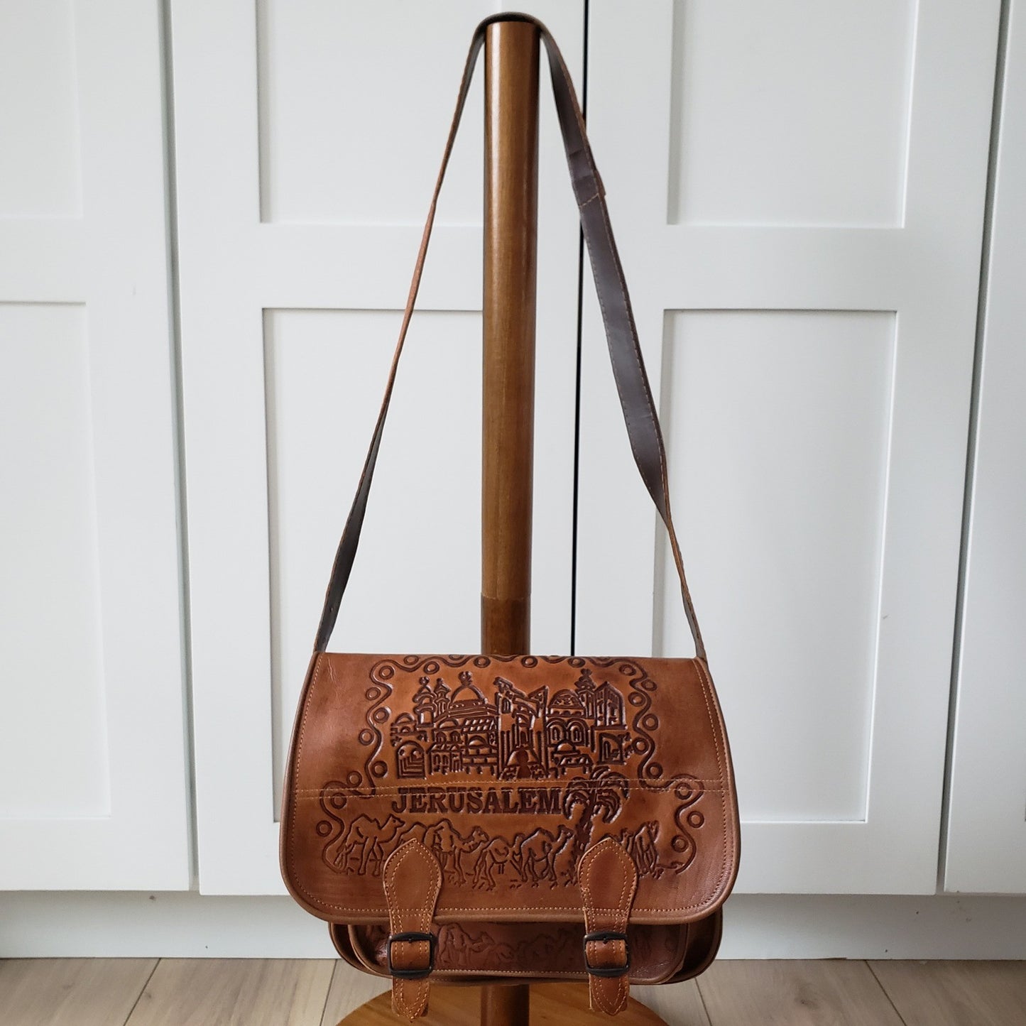 Holy Land Jerusalem Messenger Bag Unisex Medium Brown Leather Tooled Souvenir0