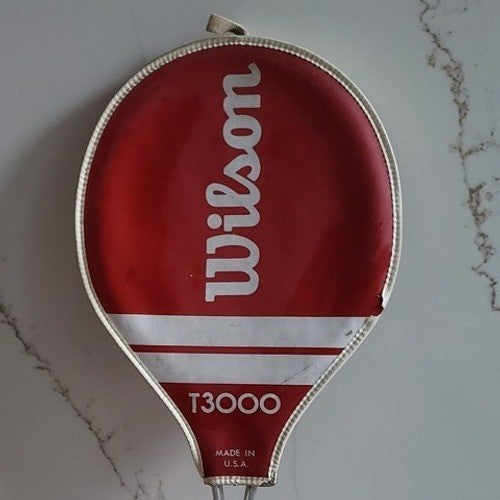 VTG Wilson T3000 Tennis Racket Cover Red White Talon Zipper USA Leather Trim0