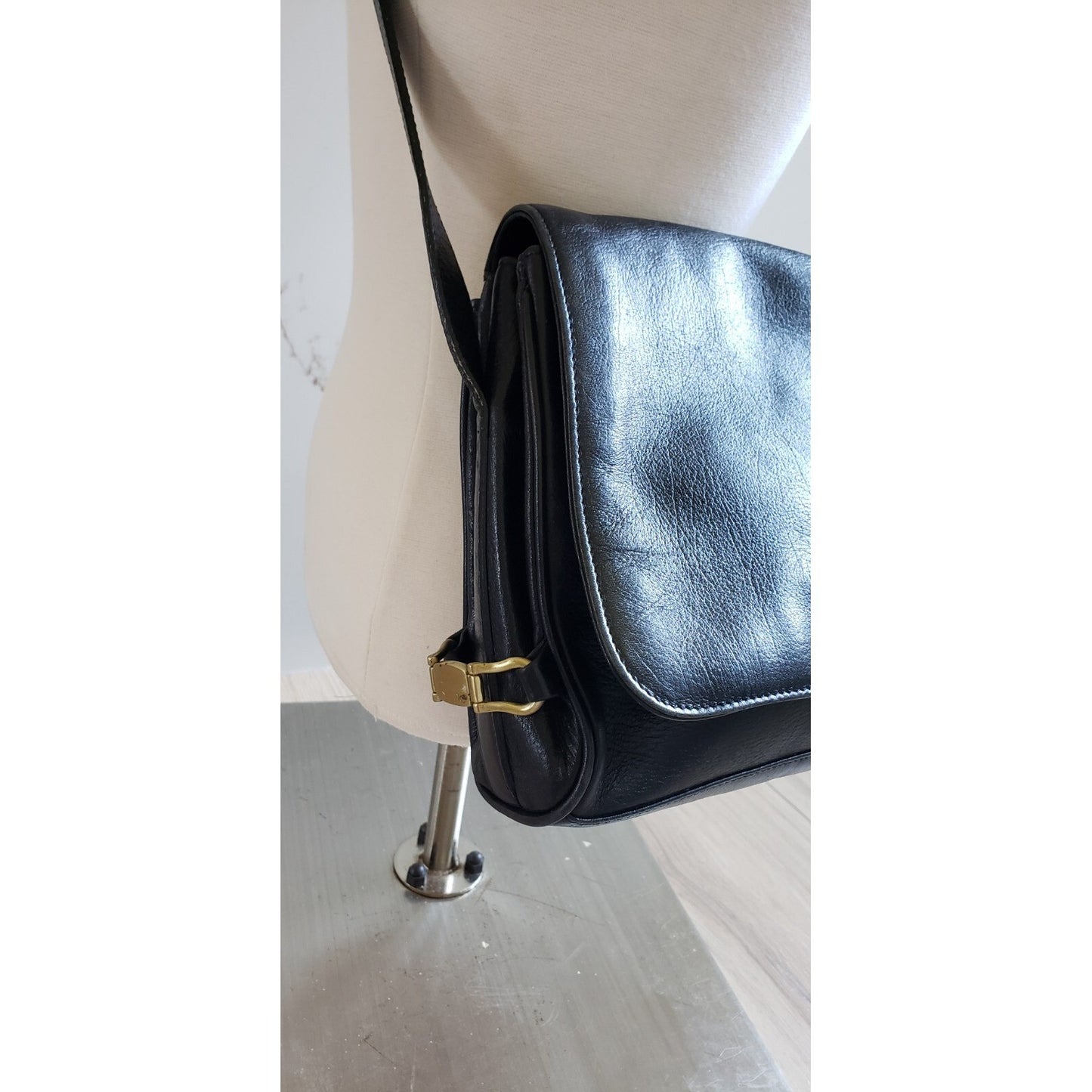 Vintage Liz Claiborne Shoulder Bag Womens Black Leather3