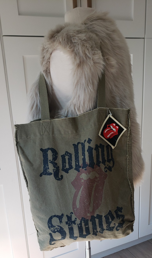 VTG Rolling Stones 2007 Army Green Canvas Tote Bag Y2K Band Merch School Purse0