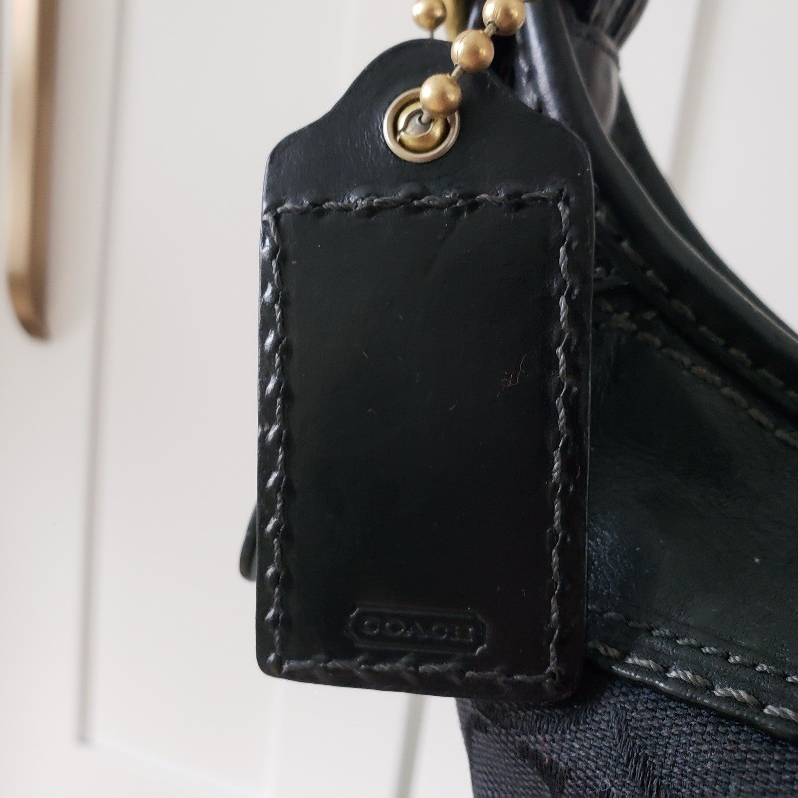 Coach Crossbody Bag Bleeker Black Signature Canvas Leather Trim Bucket Purse 6