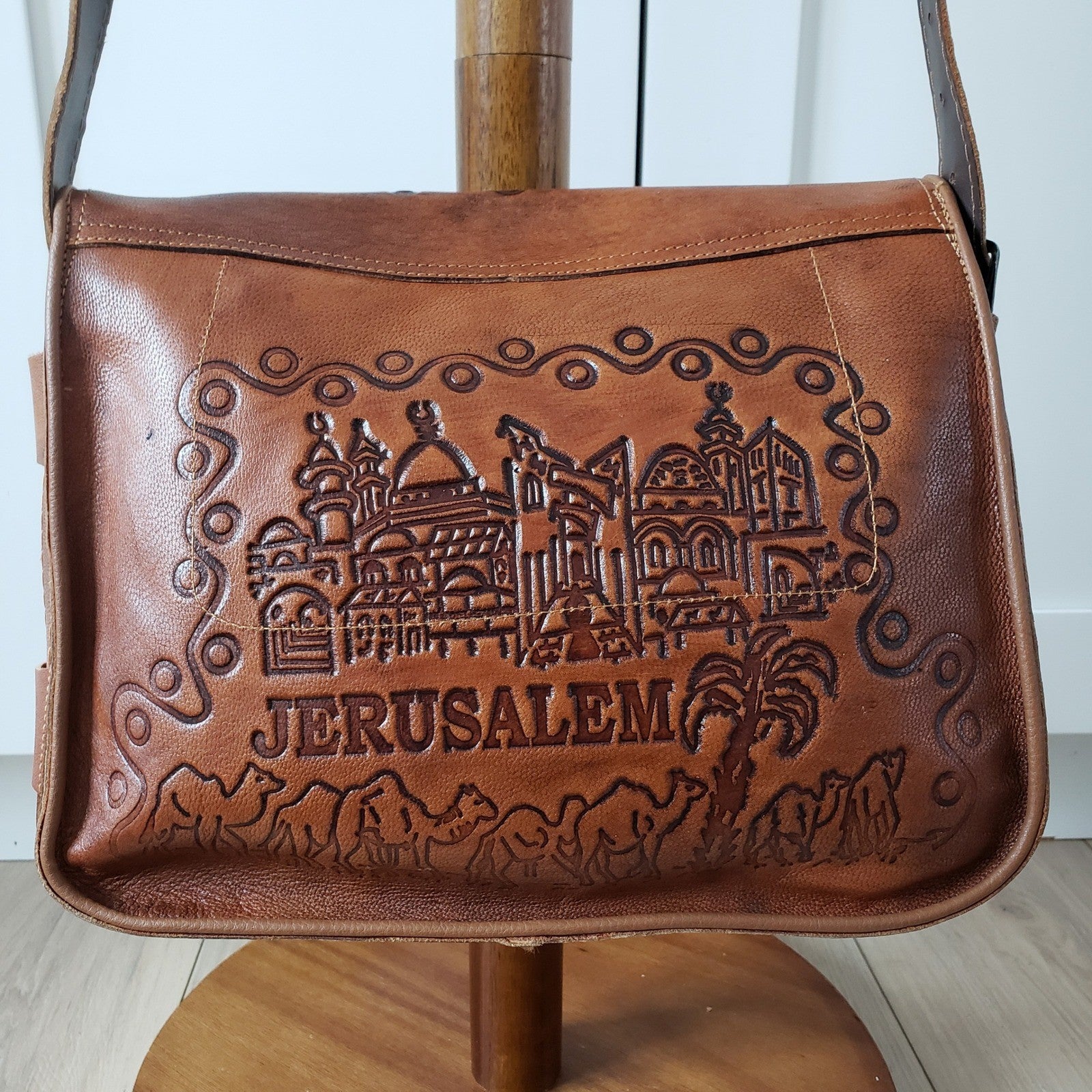 Holy Land Jerusalem Messenger Bag Unisex Medium Brown Leather Tooled Souvenir7