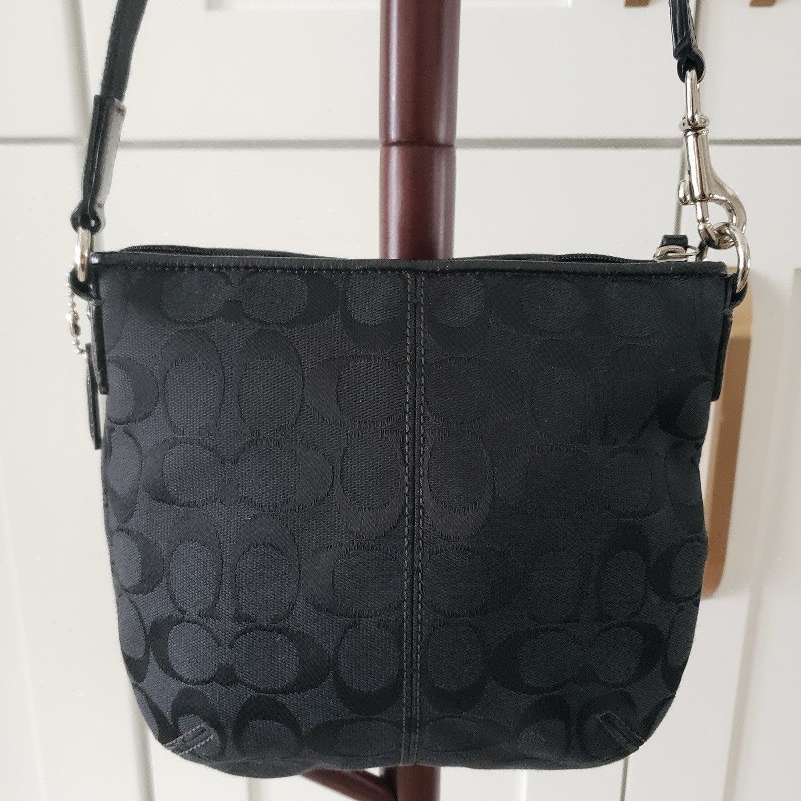 Coach Crossbody Bag Black Signature Jacquard Canvas Mini Y2K Purse5