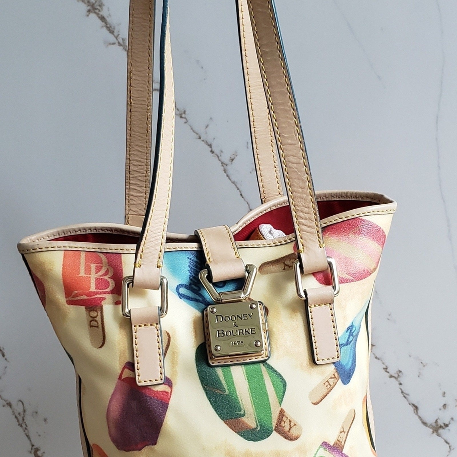 Dooney Bourke Popsicle Print Tote Bag Beige Summer Iconic Coated Canvas Purse3