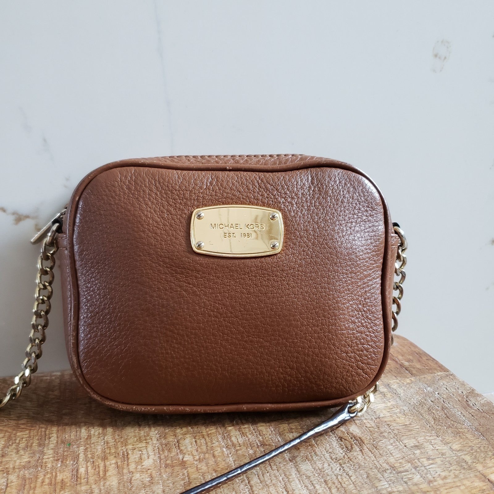 Michael Kors Crossbody Bag Womens Brown Pebbled Leather Mini Purse1