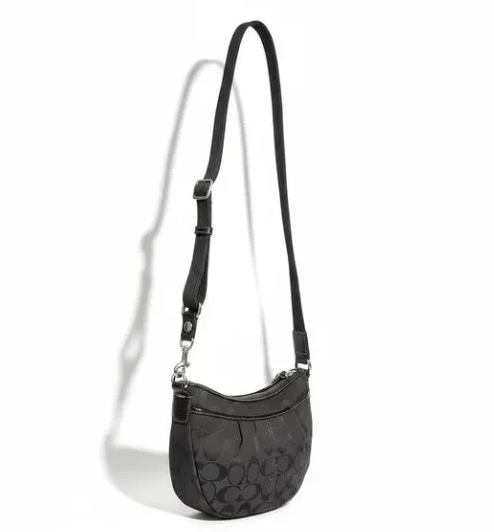 Coach Crossbody Bag Black Signature Jacquard Canvas Mini Y2K Purse0