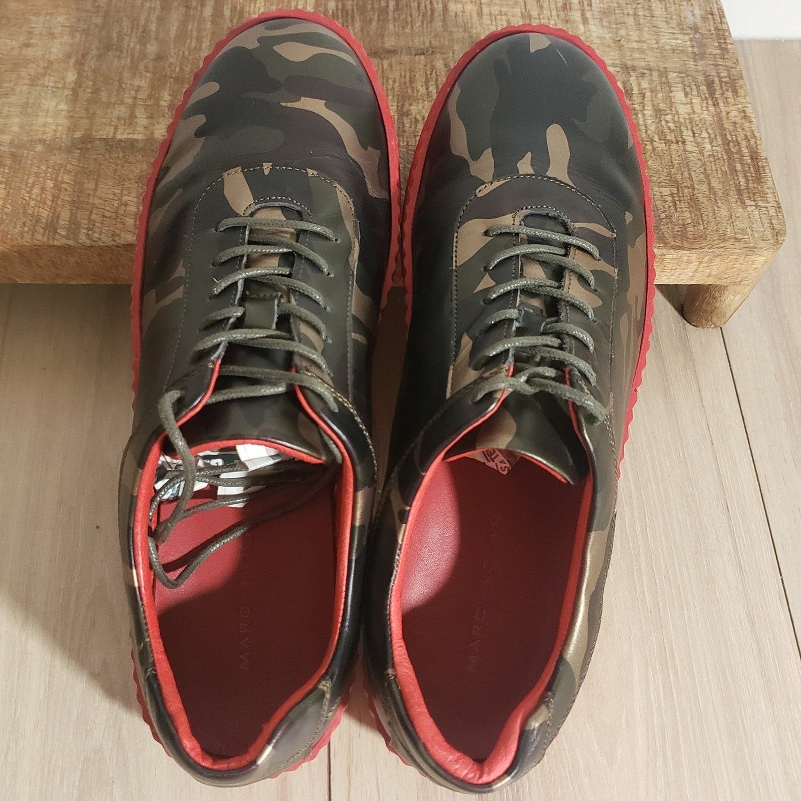 Marc Nolan Cody Camo Leather Sneakers Mens 9 Green Red Eva Sole Low Top Designer3