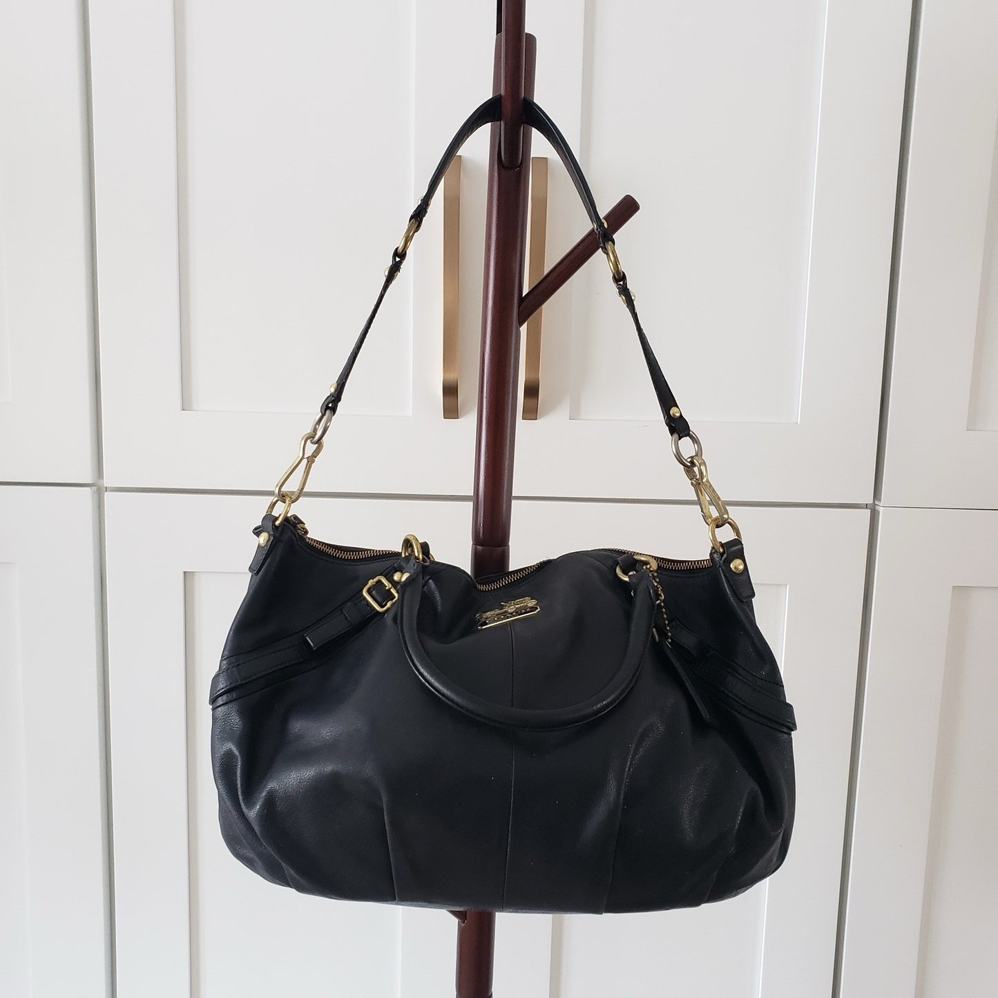 Coach Shoulder Bag Black Italian Leather Madison Satchel Top Handle Tote1