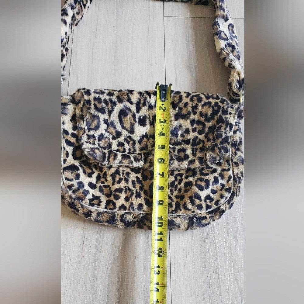 Lolita Jade Messenger Bag Womens Medium Brown Leopard Faux Fur Y2K Plush Satchel3