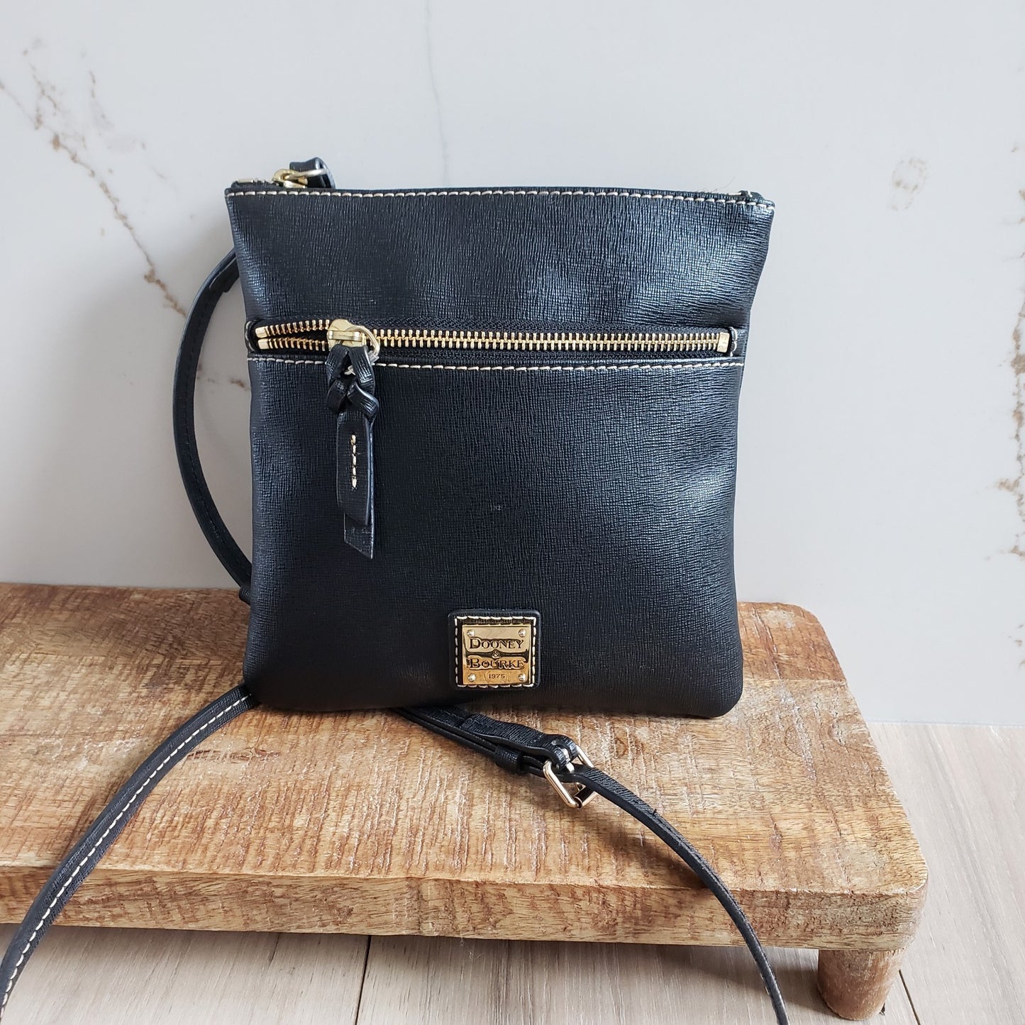 Dooney Bourke Crossbody Bag Black Pebble Grain Leather Double Zip Pouch0