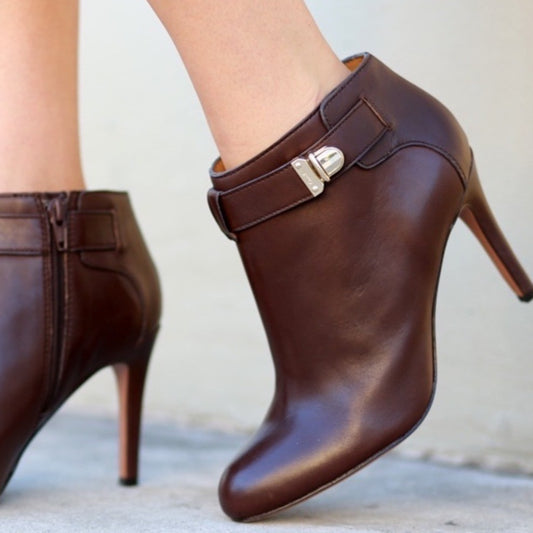 COACH Boots Womens 6.5 Brown Sondra Leather High Heel Belted Booties1
