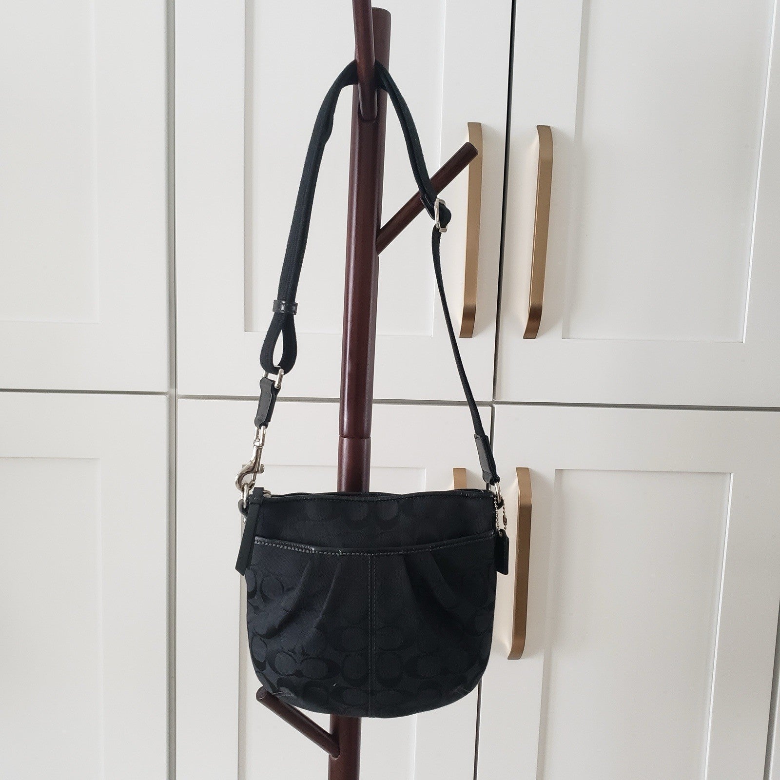 Coach Crossbody Bag Black Signature Jacquard Canvas Mini Y2K Purse1