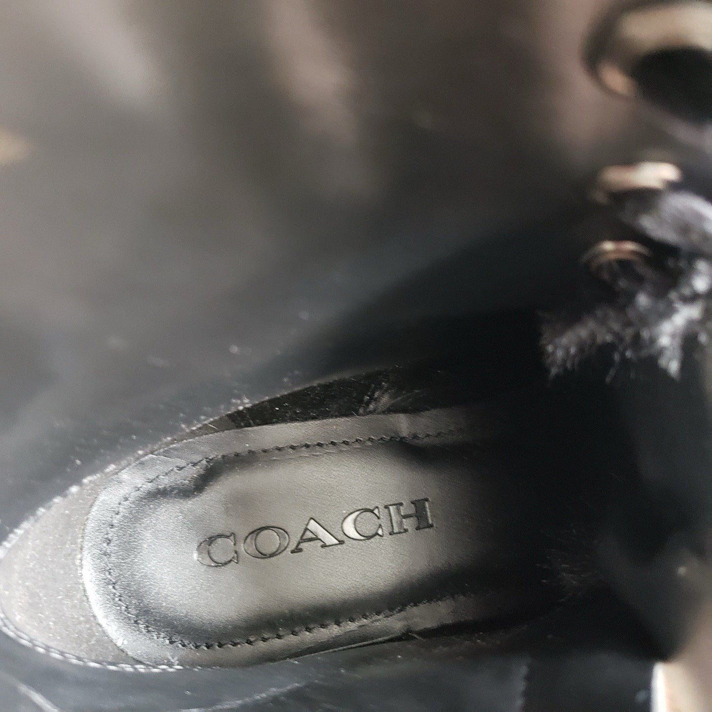 Coach Boots Womens 6 Black Leather Faux Fur Jenna Combat Block Heel11