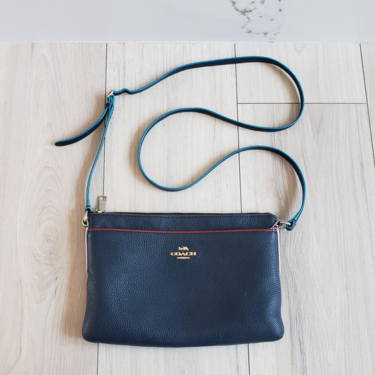 Coach Crossbody Bag Tricolor Navy Red Leather Journal0