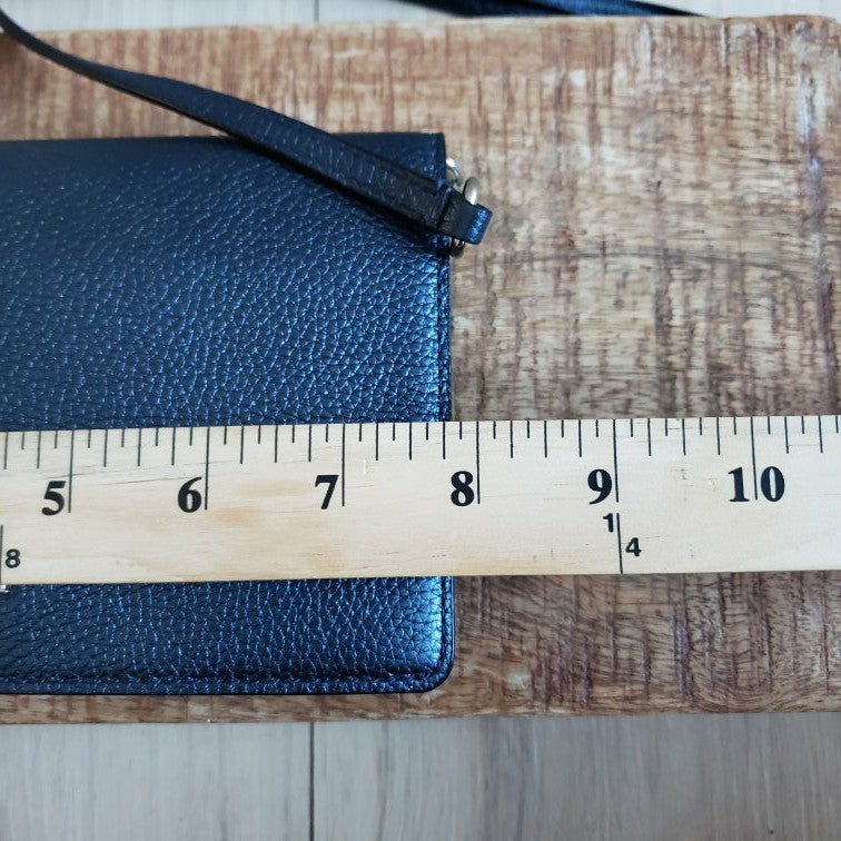 Coach Crossbody Bag Blue Leather Anna Foldover Clutch9
