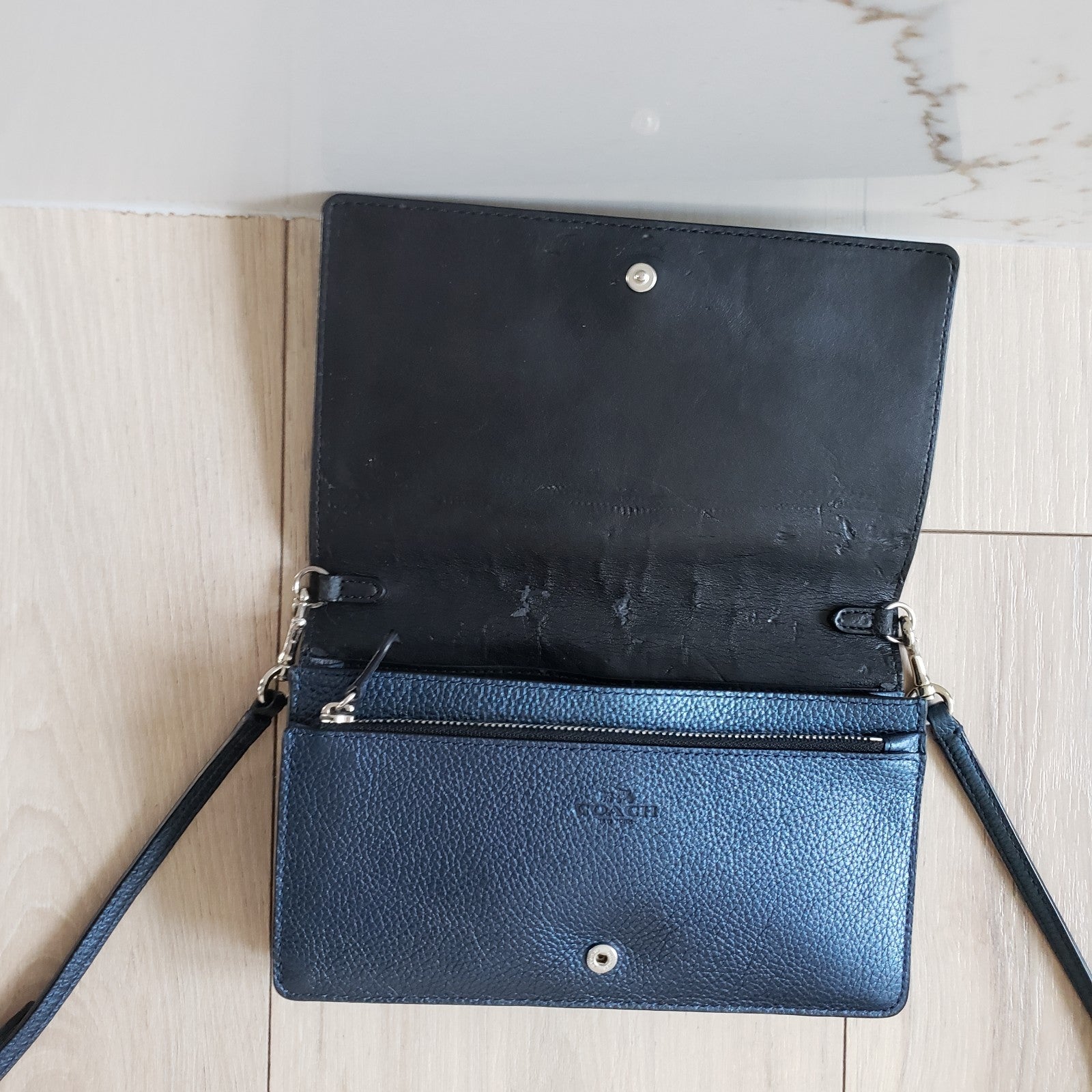 Coach Crossbody Bag Blue Leather Anna Foldover Clutch3