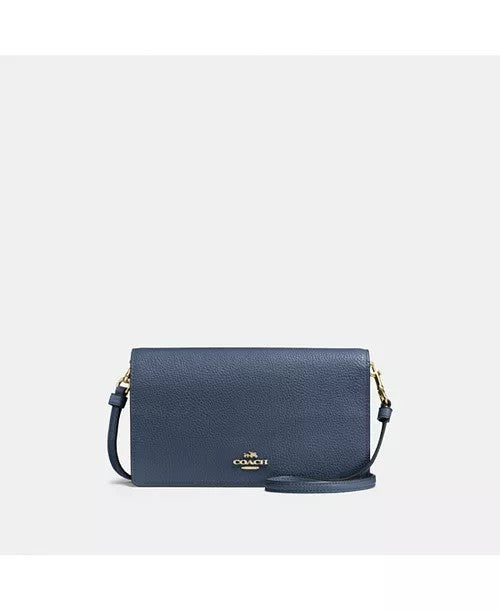 Coach Crossbody Bag Blue Leather Anna Foldover Clutch0