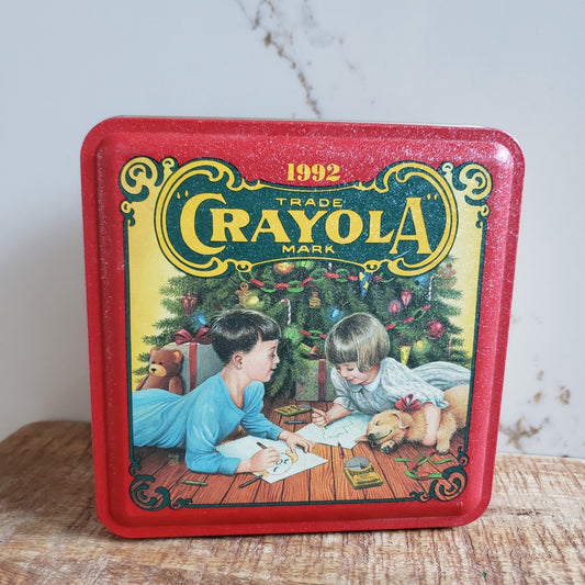Crayola Collectible Tin Box Vintage 1992 Holiday Wishes Binney Smith USA Crayons0