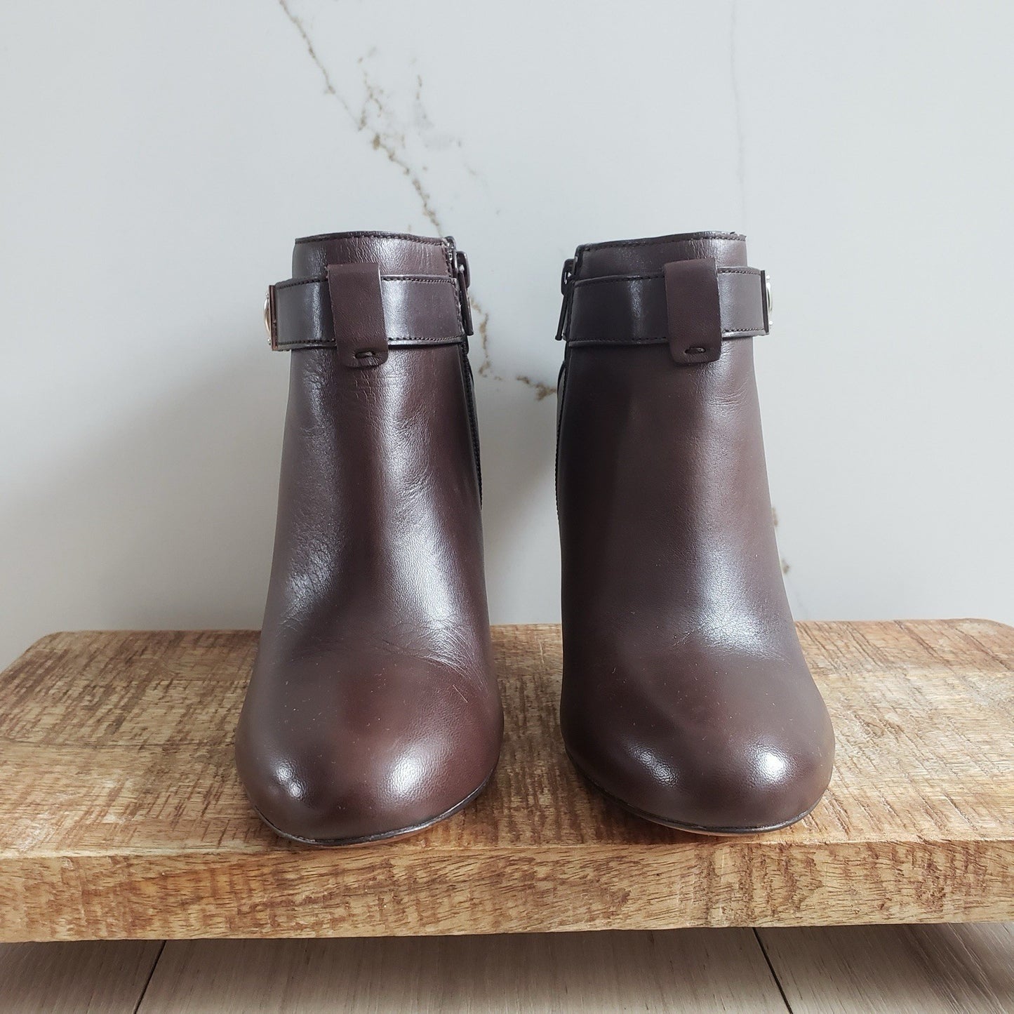 COACH Boots Womens 6.5 Brown Sondra Leather High Heel Belted Booties4