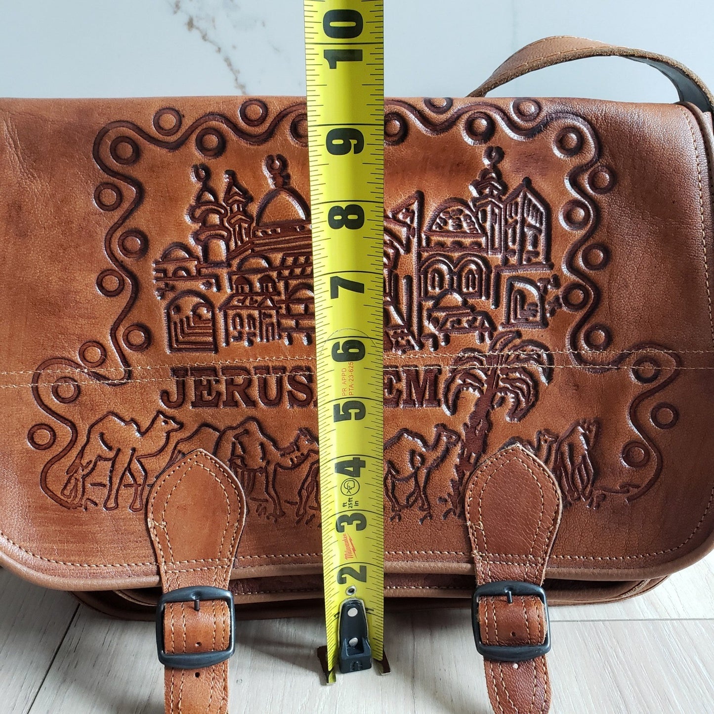 Holy Land Jerusalem Messenger Bag Unisex Medium Brown Leather Tooled Souvenir11