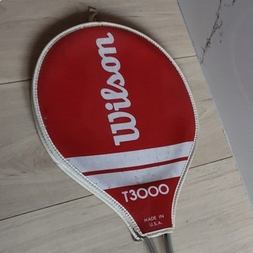 VTG Wilson T3000 Tennis Racket Cover Red White Talon Zipper USA Leather Trim1