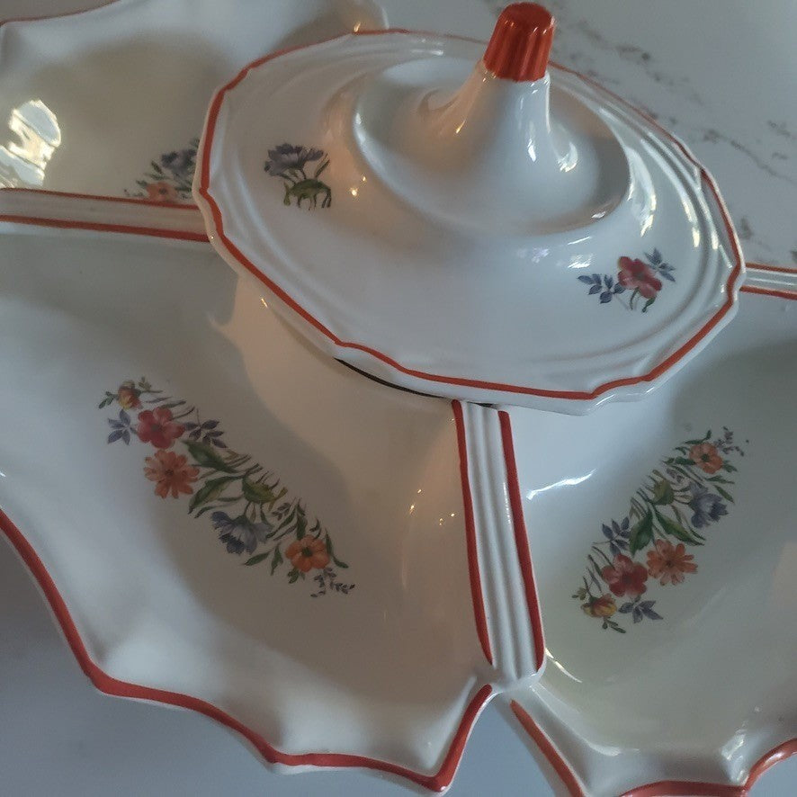 Vtg California Originals Chip Dip Serving Set Floral Ceramic 237 238 Made in USA2