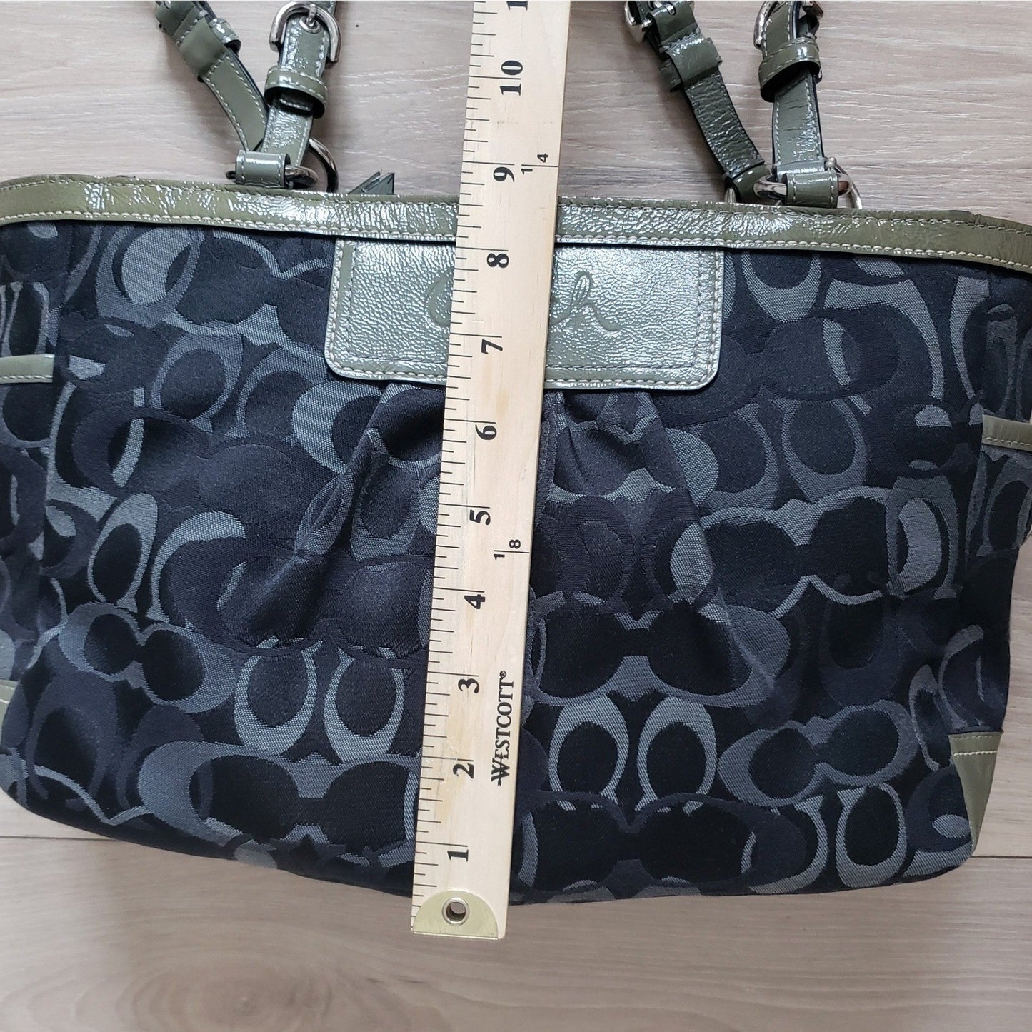 Coach Optic Leather Tote Bag Black Olive Green Everyday Work Carryall6