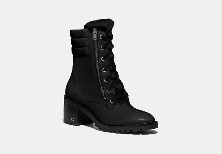 Coach Boots Womens 6 Black Leather Faux Fur Jenna Combat Block Heel16