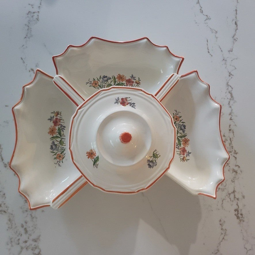 Vtg California Originals Chip Dip Serving Set Floral Ceramic 237 238 Made in USA0