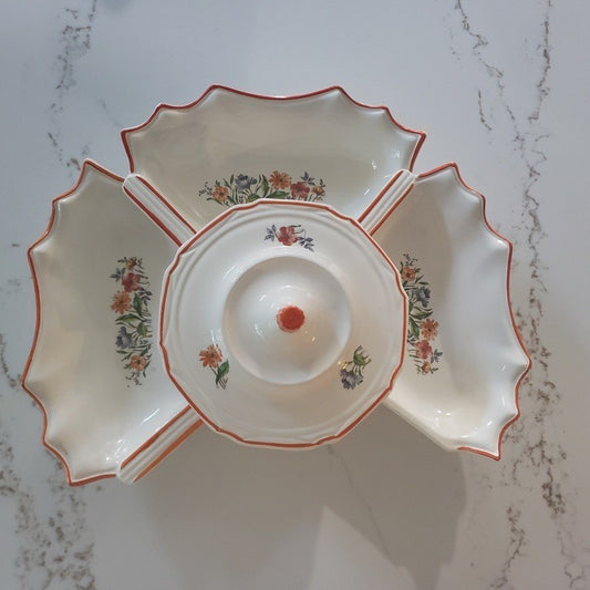 Vtg California Originals Chip Dip Serving Set Floral Ceramic 237 238 Made in USA0