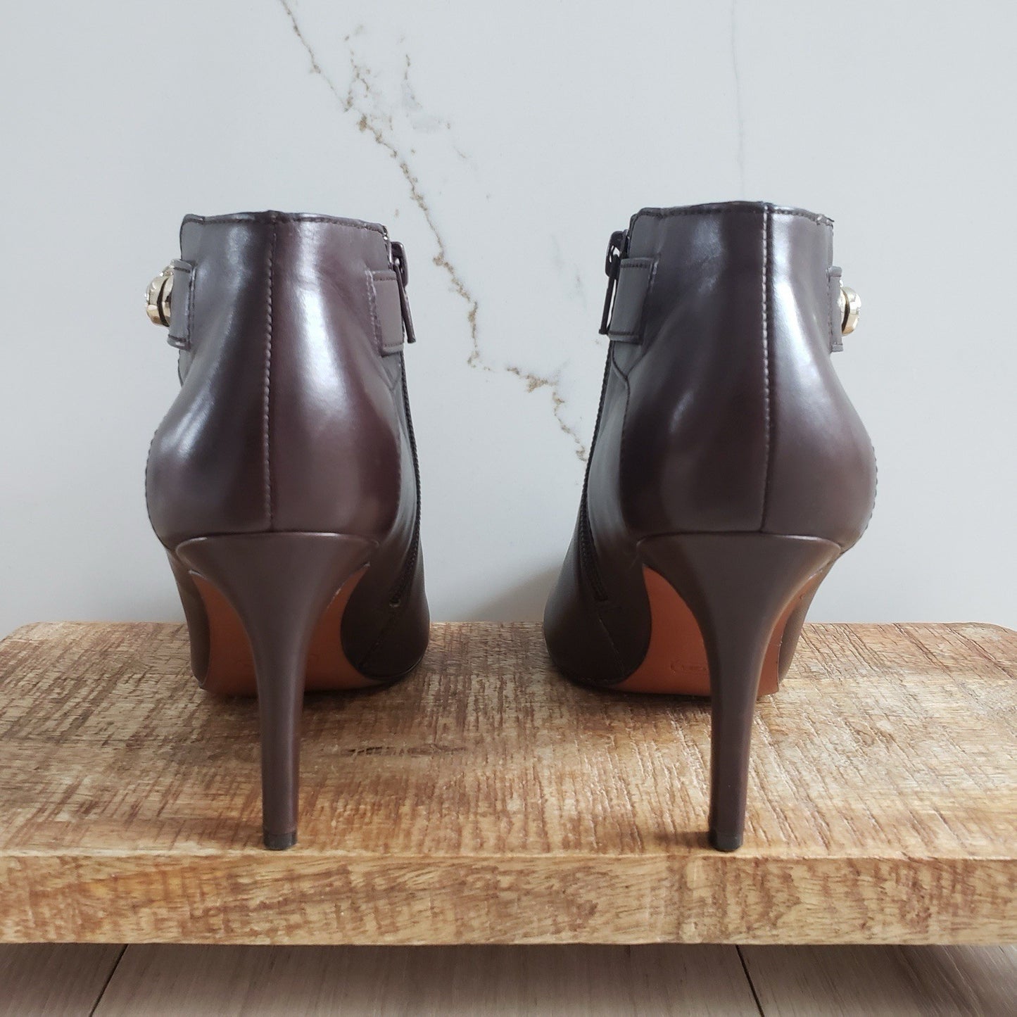 COACH Boots Womens 6.5 Brown Sondra Leather High Heel Belted Booties5
