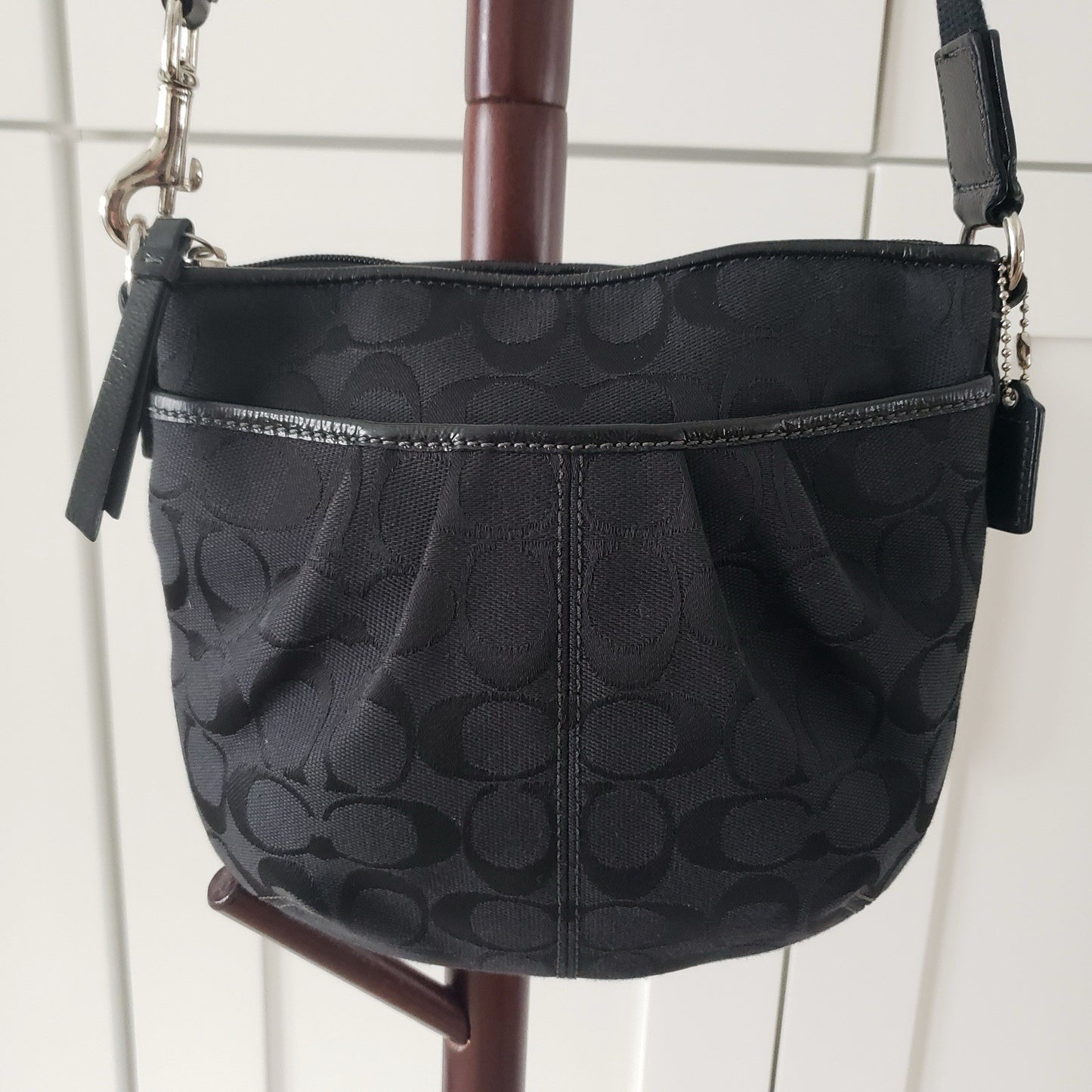 Coach Crossbody Bag Black Signature Jacquard Canvas Mini Y2K Purse4