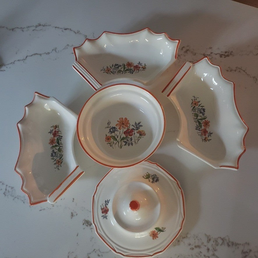 Vtg California Originals Chip Dip Serving Set Floral Ceramic 237 238 Made in USA3