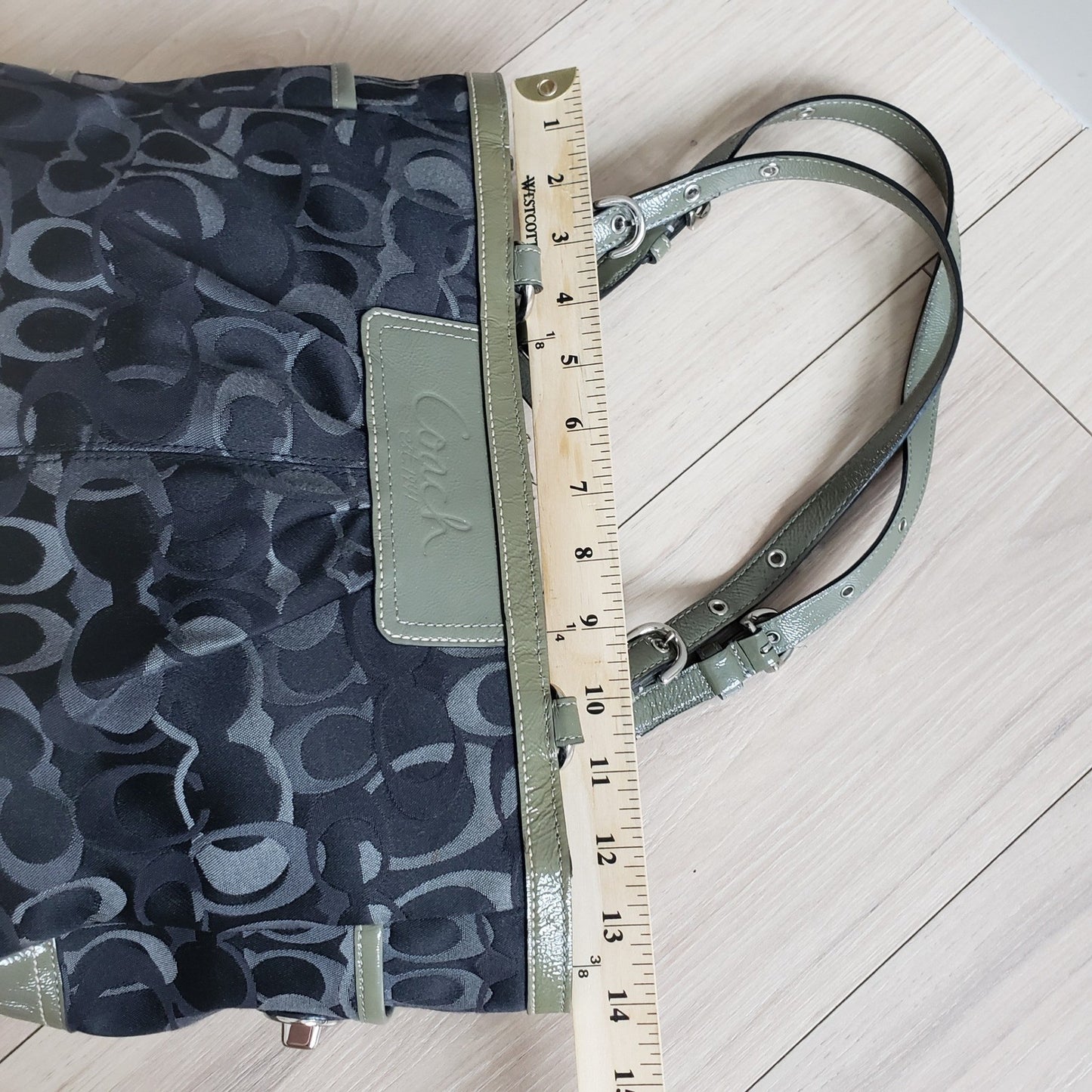 Coach Optic Leather Tote Bag Black Olive Green Everyday Work Carryall7
