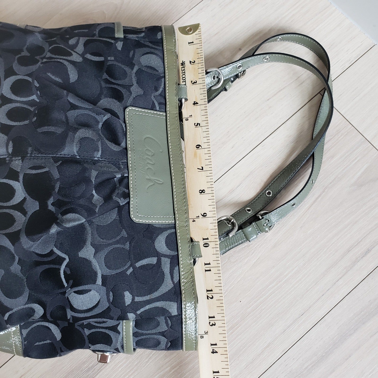 Coach Optic Leather Tote Bag Black Olive Green Everyday Work Carryall7
